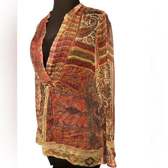 Sundance Silk V Neck Long Sleeved Semi Sheer Top XS Boho Forest Fairy Earthy - Picture 3 of 7